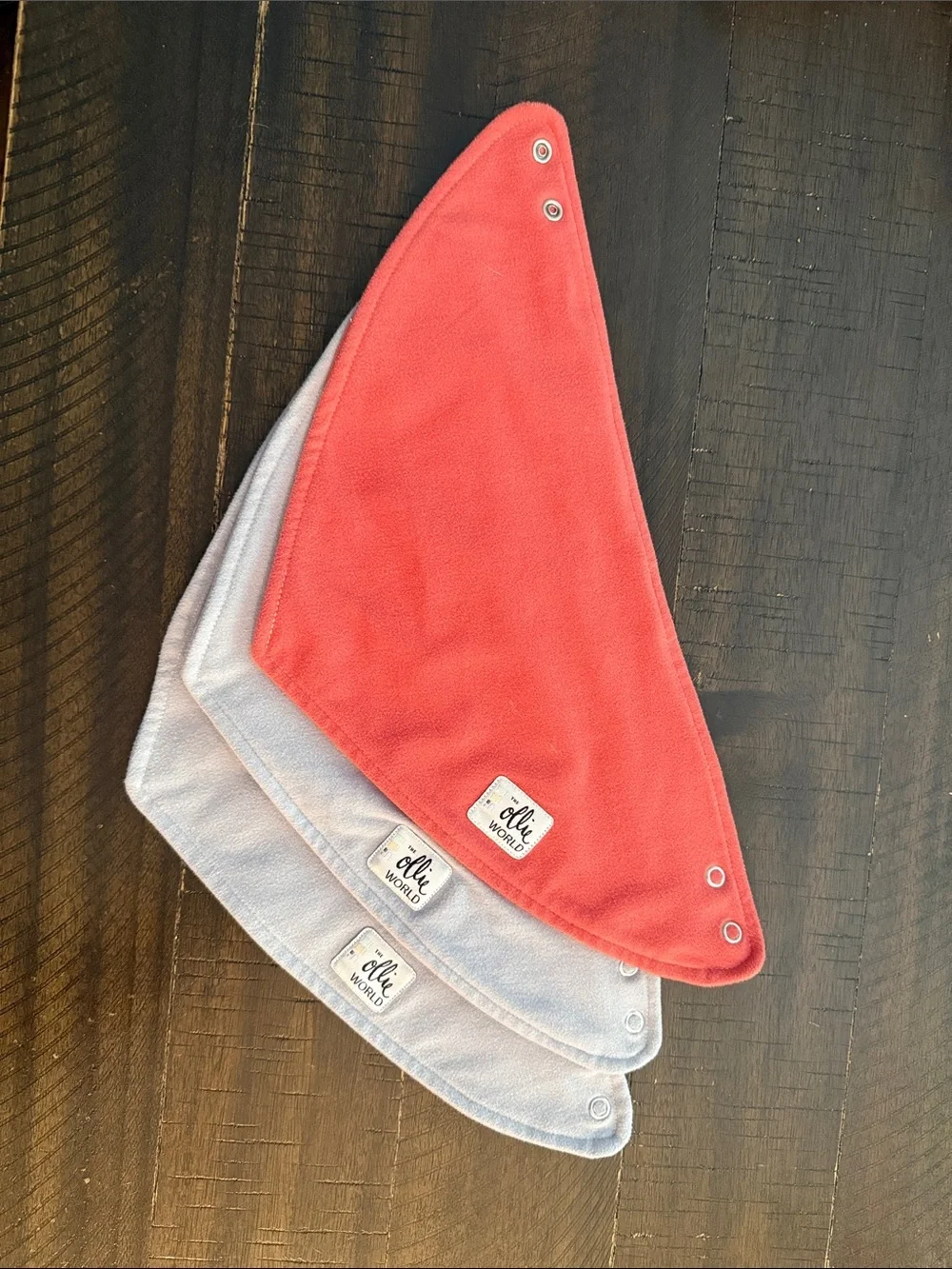 Ollie World Bandana Bib Set - Coral and Light Gray - lot of 3
